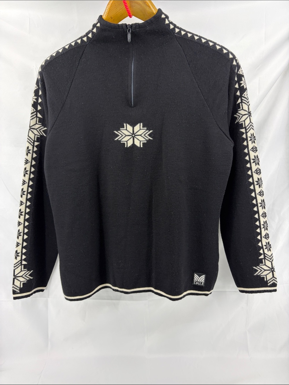 Dale of Norway Geilo Black Snowflake Half-Zip Nordic Mock Turtleneck Sweater, L
